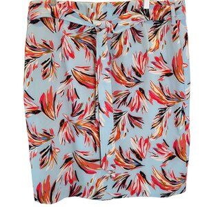 Lane Bryant Light Blue Skirt with Vibrant Feather Motif, Sash Tie, Size 22 EUC